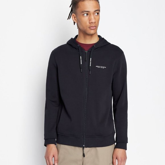 Armani Exchange Men Milano New York Zip-Up Cotton Hoodie, Black Small NEW - Picture 9 of 13